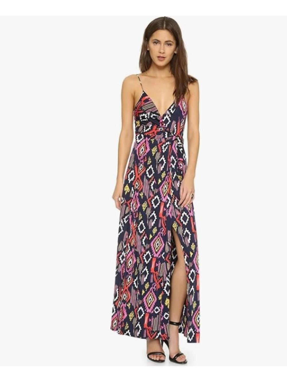 Women's MISA Los Angeles Patterned Knit Maxi Navy Blue Veronika Dress Medium